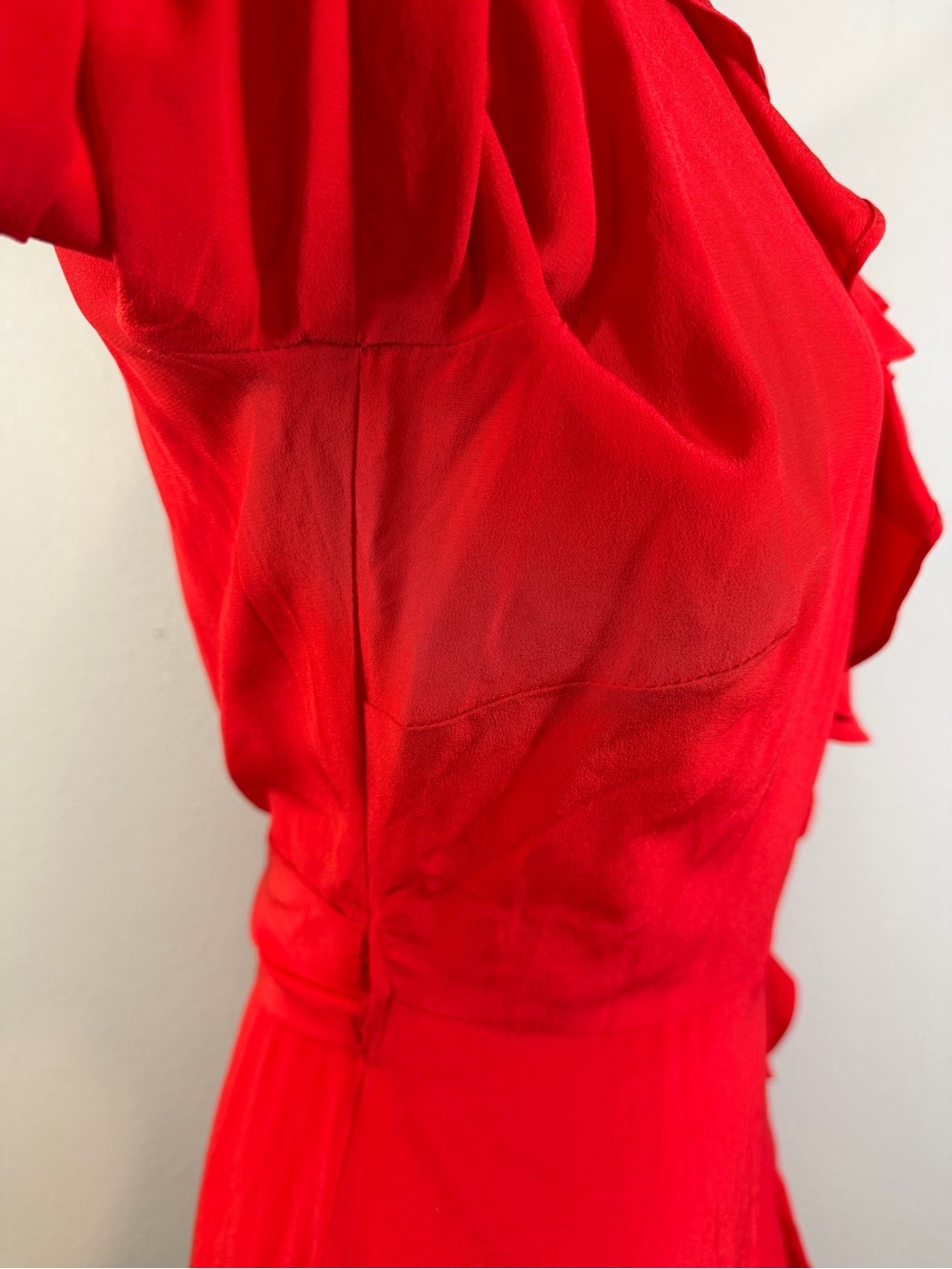 Intermix Red Ruffle Silk Wrap Dress Size 6 Long Sleeve Evening Party Holiday - Picture 7 of 12